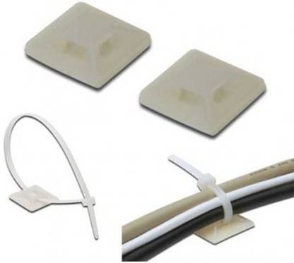 RPI SHOP Nylon Cable Zip Tie Mounts, Self-Adhesive Tie Mount for Wire Alightment Arrangement DIY Works (19mm X 19mm) Pack of 100 Pc Plastic Hook & Loop Cable Tie