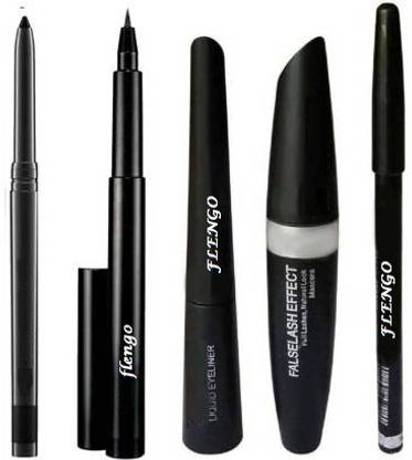 FLENGO Smudge Proof Makeup Beauty Kajal & High Quality Waterproof Liquid-Eye Liner 36H No Smudge Suitable For Contact Lens Users 3 g Deep Black & 3in1 Ultra Eyeliner , Mascara , Eyebrow Pencil