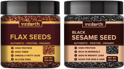 Vedarth Combo Pack of Flax Seed and Flax Black Sesame Seed Brown Flax Seeds, Black Sesame Seeds