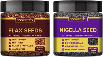 Vedarth Combo Pack of Flax Seed and Nigella / Kalonji Seeds Brown Flax Seeds, Black Cumin Seeds