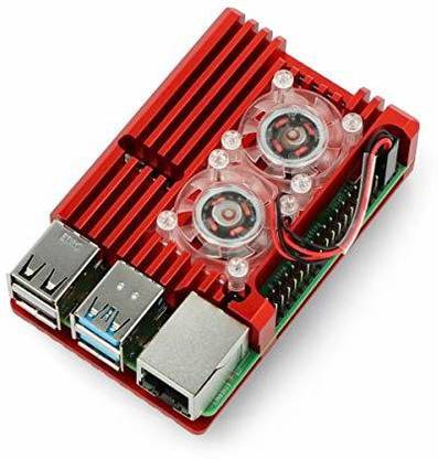 TRUSTECH Raspberry Pi 4 Case, Armor Case Metal Case Aluminium Alloy, Raspberry Pi 4 Heatsink, Pi 4 Cooling Heatsink for Raspberry Pi 4 Model/Pi 4B (Raspberry Pi 4 Armor Case with Dual Fan, RED) Electronic Components Electronic Hobby Kit