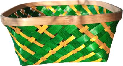 Triboo Triboo Bamboo Crafted Fruit Basket with Green Color Medium Size Bamboo Fruit & Vegetable Basket