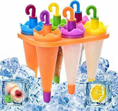 गेटजेट 6 in 1 Umbrella Style Ice Candy Stick Popsicle Mold & Kulfi Frozen Stick Ice Cream Pop Yogurt Jelly Lolly Maker Tray Mould-Star Shape Ice Cream Candy Kulfi Maker. बहुरंगी प्लास्टिक आइस बॉल ट्रे