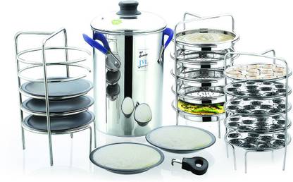 JVL Stainless Steel Full Set Thattu Idly, Idiyappam / Dhokla Maker & Mini Idly Plates Induction & Standard Idli Maker