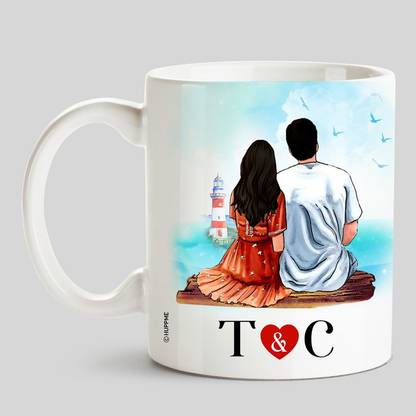 HUPPME Couple Name Initials T & C White Ceramic Coffee Ceramic Coffee Mug