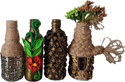 Pranshi Artificial Handmade Glass Bottles For Home Décor And Gifting Show Peice Pack Of 4 Paper Mache Vase