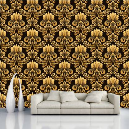 Luxury Vinyl Floral & Botanical Black, Gold Wallpaper