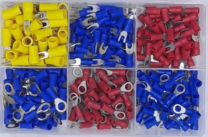 RPI SHOP Copper Wire Lug Kit, Battery Cable Ends, Eyelets Crimp Tubular, 3 Different Types of Ring Terminals & 3 Different Fork Terminal Connectors, Insulated, Each 50 Pcs, Pack of 300Pcs Wire Connector Wire Connector