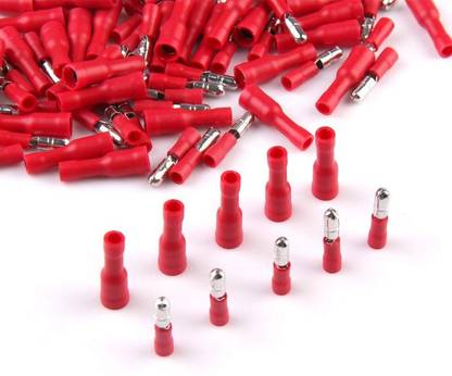 RPI SHOP Fully Insulated Male Female Bullet Wire Connector, Electrical Crimp Terminals, (MPD 1-156, FRD 1-156) Each 100 Pcs Each Pack of 200 Pcs (Red) Bullet Wire Connector Wire Connector