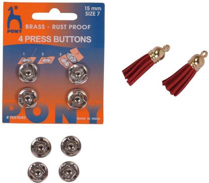 Pony 20 Pcs Big Size 15 mm,Tich Press Button (Snap Fasteners) Brass - Rust Proof with Leather Tussle Pair