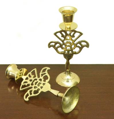 Tangerine Brass Heart Candle Stand 7" Height Set of 2 pcs Brass Candle Holder Set