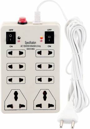 Digiway Mini Strip 8 SOCKET 2 SWITCHES (8+2) (Cord length: 2.0 Meters) Extension Board 6 A Three Pin Socket