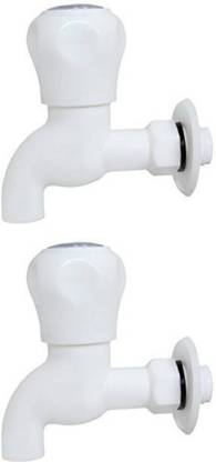 COSSIMO -CMS-02 Premium White PVC Bib Cock/Water Taps for Kitchen, Bathroom, Wash Basins, PVC Taps Faucet for Hot and Cold Water - (1/2" , 13mm) Set of 2 pcs Bib Tap Faucet