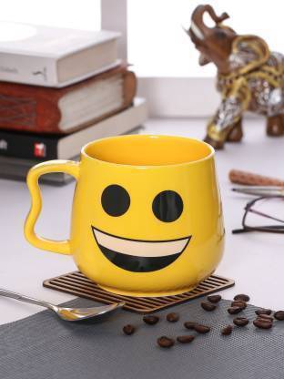 Sash Bone China Smile Coffee, Yellow, 350 ml Bone China Coffee (350 ml) Bone China Coffee Mug