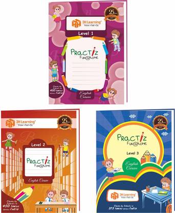 PractiZ - Fun @ Home 288 Pages Colourful English Cursive Writing Practice Books, Handwriting Practice For Kids Step By Step Handwriting Improvement Books (3 Books Set From 3H Learning)