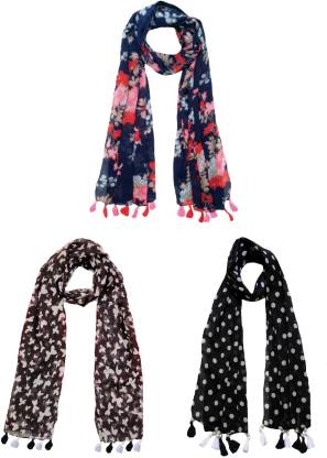 FABS Collection Floral Print, Polka Print Chiffon Women Scarf, Stole, Fancy Scarf
