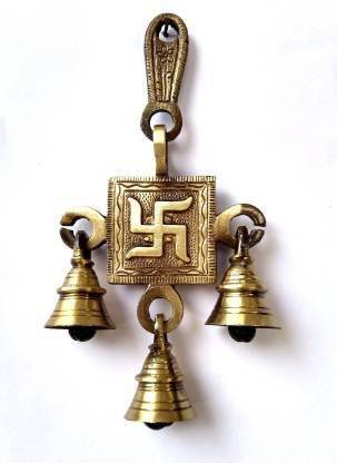Craftomanic Brass Swastik Hanging Bells (Pack of 1,Size - 3.2 x 6 inch) Decorative Showpiece - 15 cm
