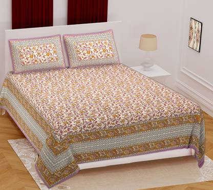 Trendy Threads 144 TC Cotton King Jaipuri Prints Flat Bedsheet