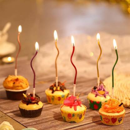 INFISPACE Metallic Long Twisty Spiral Candles with Stand- Pack of 6 (Multi) Candle
