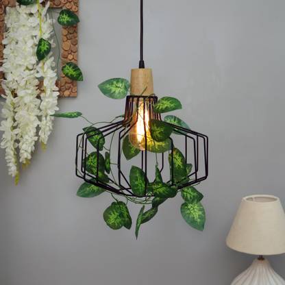 Homesake Hanging Pendant Plant Light Fixtures Creative Home Decor Living Room Dining, Ceiling Light with Lfy Vine and Fiment Bulb, Taper Wood Pendants Ceiling Lamp