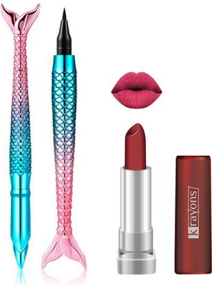 KRAYONS Sheer Matte lipstick, Cherry Maroon, 3.5gm with Fish Eyeliner, Black, 1ml, Combo (Pack of 2)