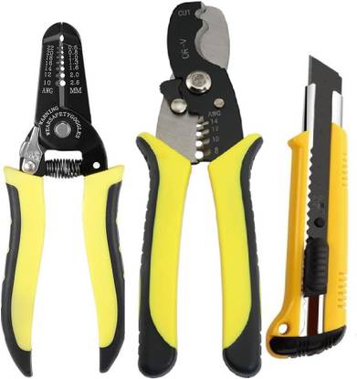 Corslet 2 Pcs Multi-Function 10-22 AWG and 8-14 AWG Wire Stripper Tool Cable Cutter Clamp Handle Stripping Pliers Wire Stripper Plier Diameter With Paper Cutting Knife Cutter 18 mm Blade Utility Knife Wire Cutter