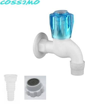 COSSIMO -CAF-06 Premium Foam Flow Crystal Blue Bib Cock With Water Saving tap Connecter & Washing Machine Connecter / PVC Taps Faucet for Hot and Cold Water - (1/2" , 13mm) Set of 1 pcs Bib Tap Faucet