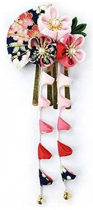 CRB Fashion Womens Girls Japanese Kimono Flower Kanzashi Hair Ornament Tie Band Clip (Pretty ) Hair Accessory Set