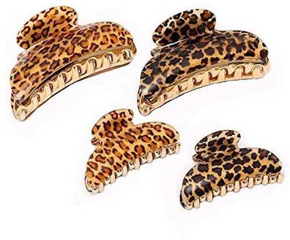 Mendom 4 Pcs Hair Claw Banana Clips tortoise Shell Claw Hair Clip,Large Size Leopard print Celluloid French Design Vintage Barr Hair Accessory Set