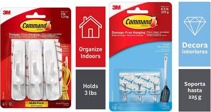 Command Small Plastic Wire Hook(Clear,3 Hooks and 4 Strips) & 3M Command Plastic Medium Hooks (6 Hooks and 12 Strips) Hook 9