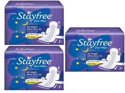 STAYFREE XL 7+7+7=21 Dry Max All Night Sanitary Pads Sanitary Pad