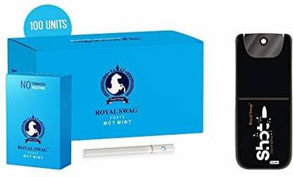 ROYAL SWAG Ayurvedic & Herbal Cigarette, Mint Flavour Smoke Tobacco Free Cigarettes with Shot Helps in Quit Smoking - (100 Sticks, Shot -1) Smoking Cessations
