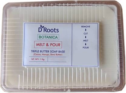 D Roots Botanica Premium Triple Butter Pour & Melt Natural Organic Soap Base with Cocoa, Mango and Shea Butter for Soap Making - SLS /SLES Parabens Free
