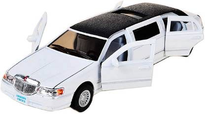 HALO NATION 1:38 Scale DieCast Limousine - Metal Lincoln Town Stretch Limousine die cast Model Car Toy - All door Open , Bonnet Open , Roof Top Open , Pull Back - Detail Design Limo Car Toy - White
