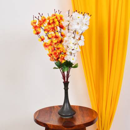 Ryme Artificial White Orange Blossom Flower Bunch for Home Decor Office Artificial Flower Bunches for Vases (14 Sticks ) Orange, White Peach Blossom Artificial Flower