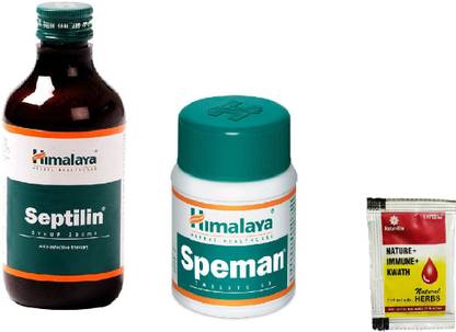 HIMALAYA "Septilin Syrup 200ml & Speman Tablets 60 (Pack of 2)_GLOB With NATURE+IMMUNE+KWATH (just add to hot water,milk or tea) "