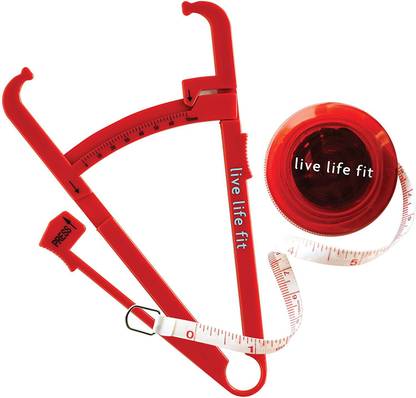 live life fit Red Body Fat Calipers and Tape Measurer BMI Calculator Set Body Fat Analyzer
