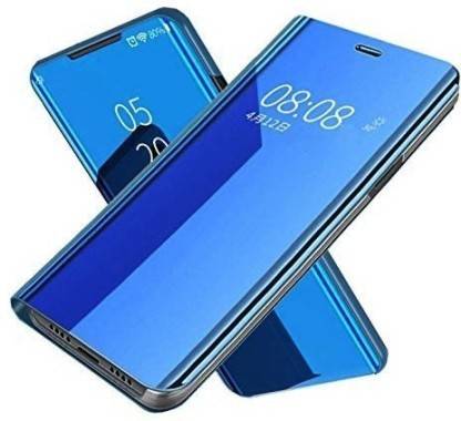 LINASO Flip Cover for Samsung Galaxy J6 Plus Mirror Flip Stand Case Clear View Smart Case Cover