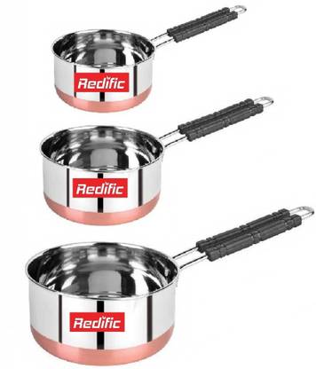 Redific COPPER BOTTOM SAUCE PAN SIZE 0.8 L, 1.3 L, 1.8 L Non-Stick Coated Cookware Set