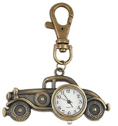 Iktu Bronze Antique Alloy Car Quartz Pocket Watch With Keychain Ring Key Chain