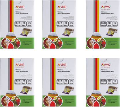 VMS Deluxe Thermal Laminating Pouch Film 175 Microns 65 x 95 mm - 6 x 100 sheets ID Badge Laminating Sheet