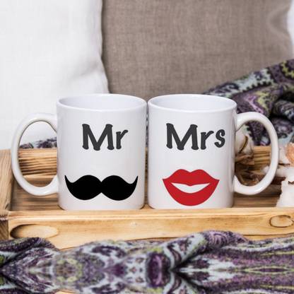 Flipkart SmartBuy Mr Mrs Mustache Lips Ceramic Coffee Mug