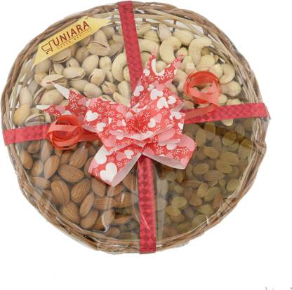 UNIARA 100% Natural Premium Quality 4*100g(square basket) Almonds, Cashews, Pistachios, Raisins