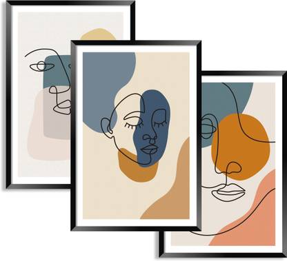 DBrush Set Of 3 Modern Art Lady Face One line Painting Artwork Framed Decor Gift item Digital Reprint 33 inch x 15 inch Painting