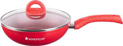 WONDERCHEF Granite Wok with Lid 24cm - Red Wok Set with Lid 2.7 L capacity 24 cm diameter