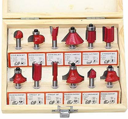 AASONS Router bits set 6mm AASONS Router Bits Set 12 Pcs Multi Shape for Router/Trimmer Combo with Wooden Box Specially Designed for Wood Working (6.35mm Shank) Rotary Bit Set