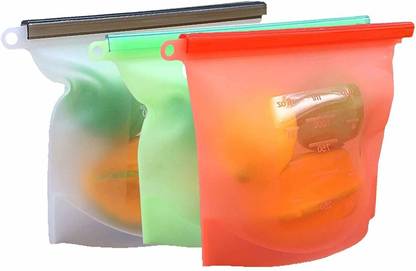 SOUVENIR Premium Reusable Silicon Fridge Storage Bag for Vegetables and Fruits with Zip Lock, Multipurpose Food Container Leakproof Bag for Food(1000ml, Multicolor) Silicone Storage Pouch