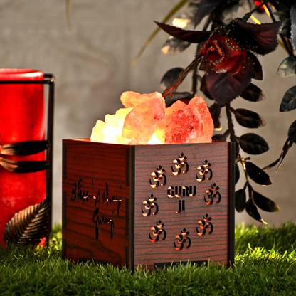 GLOBAL AROMA Wooden Basket Himalayan Rock Salt Lamp for Positive Energy, Vastu, Healing, Harmony, Purification, Best Wellness Table Lamp