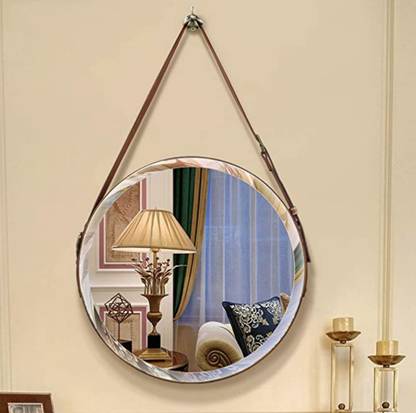 casagold Round Wall-Mounted Hanging Mirror with Leather Strap