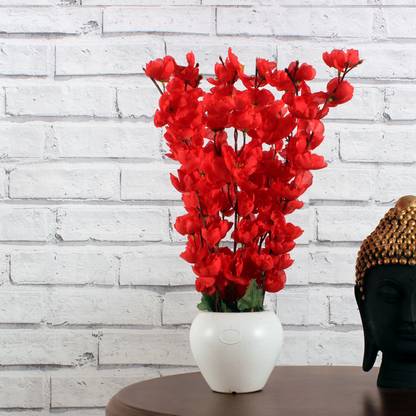 Flipkart Perfect Homes Artificial Flowers with White Pot for Home Décor and Gifting Red Orchids Artificial Flower  with Pot